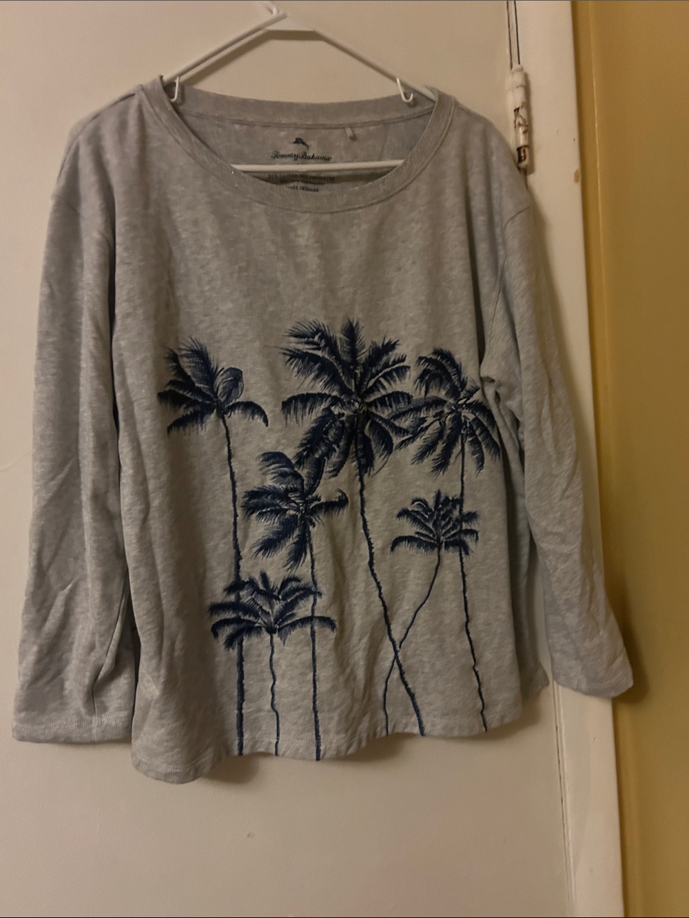 Tommy Bahama Light Gray Sweatshirt with Navy Palm Print